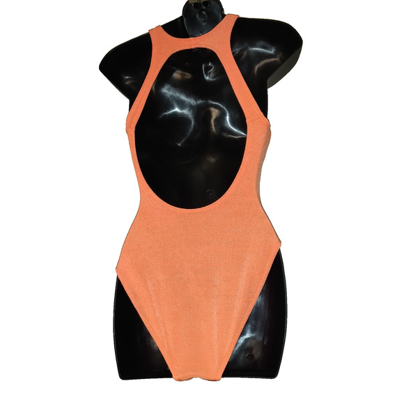 Vintage Baja Blue Swimsuit Sz 8 One Piece Neon Orange Tank Style Silver Detail - Picture 5 of 16